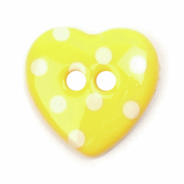 Button 15mm Heart with Dot, in Yellow/White (B)