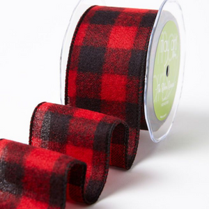 Ribbon Buffalo Check with Wired Edge 2.5" Red & Black