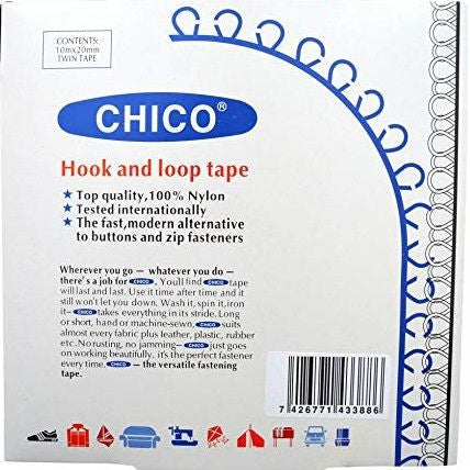 Hook & Loop Tape - Stick On 20mm wide White by Chico