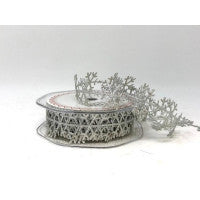 Ribbon 25mm Satin Silver Snowflakes