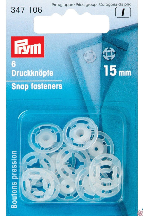 Snap Fasteners 15mm Sew On Transparent by Prym (6 sets)