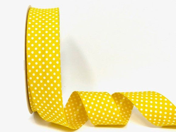 Bias Binding 30mm 100% Cotton Yellow with White Polka Dots