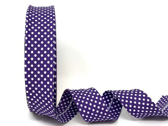 Bias Binding 30mm 100% Cotton Purple with White Polka Dots
