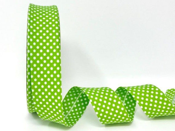 Bias Binding 30mm 100% Cotton Lime Green with White Polka Dots