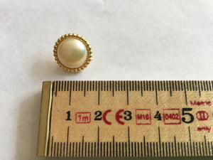 Button 15mm Shank Round Domed Pearl with Gold Rim