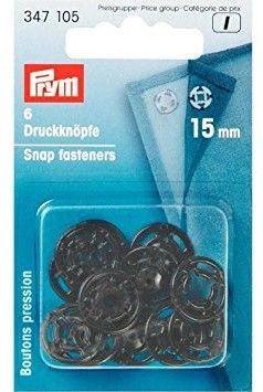 Snap Fasteners 15mm Sew On in Black Plastic by Prym (6 sets)