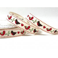 Ribbon Grosgrain 16mm Robin Print on Ivory