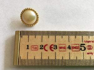 Button 15mm Shank Round Domed Pearl with Gold Rim