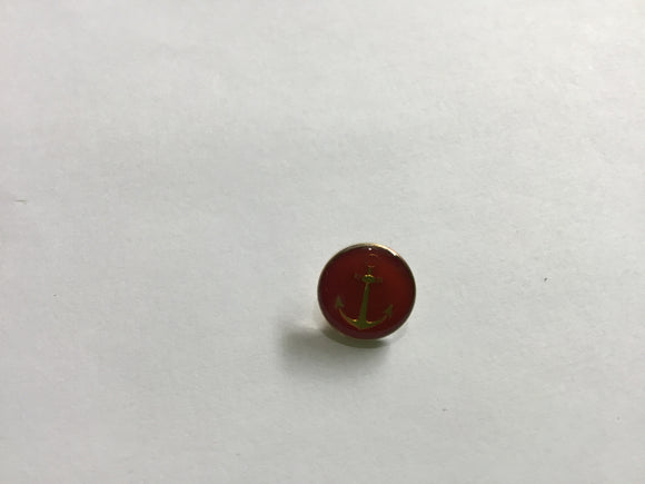 Button 15mm Round Gold Red Anchor