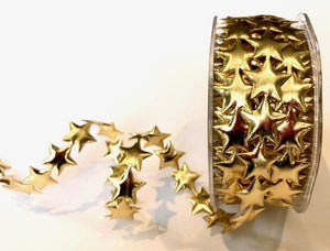 Ribbon Metallic 23mm Star Cut Out Gold