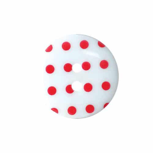 Button 16mm Round, Dotty Fine Style in White/Red